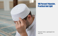Embroidered Muslim Prayer Cap for Men, Flat Top, Mesh, Saudi Style, Polyester