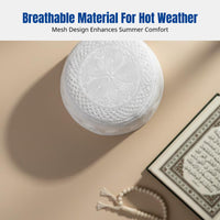 Embroidered Muslim Prayer Cap for Men, Flat Top, Mesh, Saudi Style, Polyester
