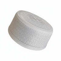 Men's Embroidered Muslim Prayer Cap, Large Flat Top, Black and Cream