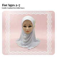 Arab Girls Hijab, Two Flower Prayer Cap, Soft Ice Silk