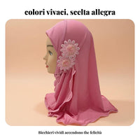Arab Girls Hijab, Two Flower Prayer Cap, Soft Ice Silk