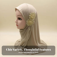 Arab Girls Hijab, Two Flower Prayer Cap, Soft Ice Silk