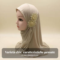 Arab Girls Hijab, Two Flower Prayer Cap, Soft Ice Silk