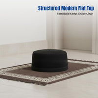 Geometric Embroidered Hui Cap, Men's Black Flat Top Prayer Hat