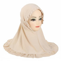 Girls' Hijab Easy to Wear Ruffle Trim Headscarf Lightweight Young Child Little Girl's Hijab for Young Children