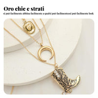 Boho necklace with boots, ox head, crescent charms.