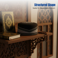 Embroidered Saudi Prayer Cap for Men, Rigid Flat Top, Striped, Ethnic Dance, Winter