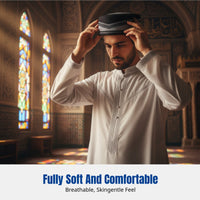Embroidered Saudi Prayer Cap for Men, Rigid Flat Top, Striped, Ethnic Dance, Winter