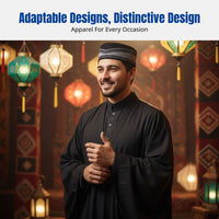 Embroidered Saudi Prayer Cap for Men, Rigid Flat Top, Striped, Ethnic Dance, Winter