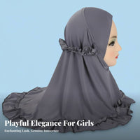 Girls Hijab in Crystal sheer fabric, frill trim, Lace trim, Kids Turban