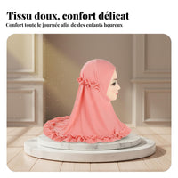 Girls Hijab in Crystal sheer fabric, frill trim, Lace trim, Kids Turban