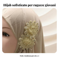 Girls Headscarf, Arab Prayer Cap, Two Flower Embroidery