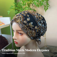 Lace Headscarf Cap, Tassel Fishtail Turban, Ethnic Style for Women