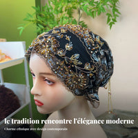 Lace Headscarf Cap, Tassel Fishtail Turban, Ethnic Style for Women