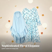 Girls Autumn Winter Floral Dress, Long Sleeve Headscarf Set