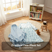 Girls Autumn Winter Floral Dress, Long Sleeve Headscarf Set