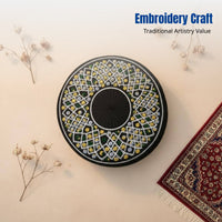 Men's Muslim Prayer Hat, Cotton Embroidered Cap, Hui Ethnic Flat Top, Round Border, Traditional Cultural Headwear