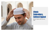 Men's Flat Top Mesh Prayer Cap, Ethnic Design, Thin, Breathable, Summer, Large Size