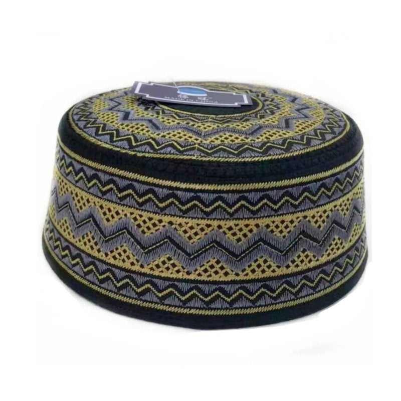 Men's Embroidered Ethnic Hat, Flat Top, Saudi Style, Round Brim, New Design