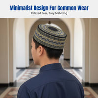 Men's Embroidered Ethnic Hat, Flat Top, Saudi Style, Round Brim, New Design