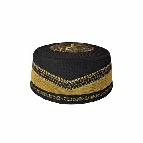 Autumn Winter Men's Embroidered Prayer Cap, Thick Hard Muslim Flat Top