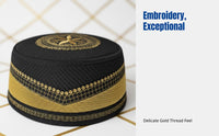 Autumn Winter Men's Embroidered Prayer Cap, Thick Hard Muslim Flat Top