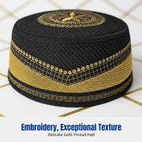 Autumn Winter Men's Embroidered Prayer Cap, Thick Hard Muslim Flat Top
