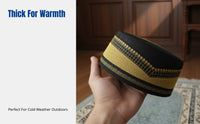 Autumn Winter Men's Embroidered Prayer Cap, Thick Hard Muslim Flat Top