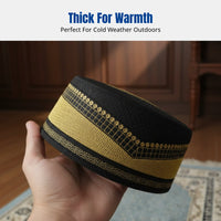Autumn Winter Men's Embroidered Prayer Cap, Thick Hard Muslim Flat Top