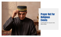 Autumn Winter Men's Embroidered Prayer Cap, Thick Hard Muslim Flat Top