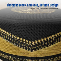 Autumn Winter Men's Embroidered Prayer Cap, Thick Hard Muslim Flat Top