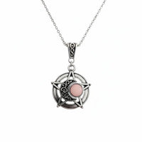 Dark Pentagram Moon Lavender Crystal Locket Necklace, Alloy Chain, Unique Women's Jewelry