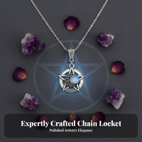 Dark Pentagram Moon Lavender Crystal Locket Necklace, Alloy Chain, Unique Women's Jewelry