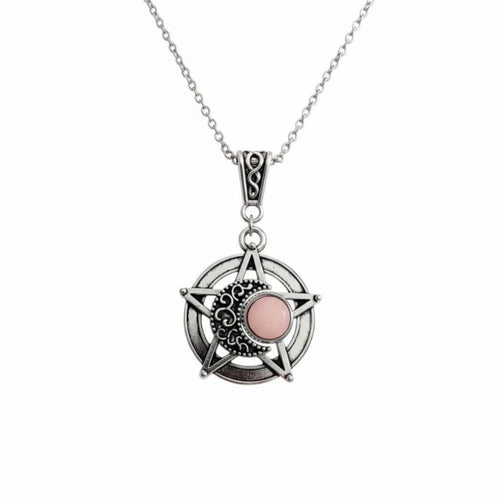Dark Pentagram Moon Lavender Crystal Locket Necklace, Alloy Chain, Unique Women's Jewelry