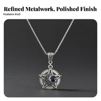 Dark Pentagram Moon Lavender Crystal Locket Necklace, Alloy Chain, Unique Women's Jewelry