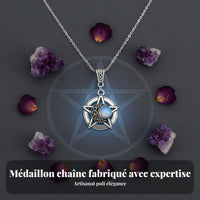 Dark Pentagram Moon Lavender Crystal Locket Necklace, Alloy Chain, Unique Women's Jewelry