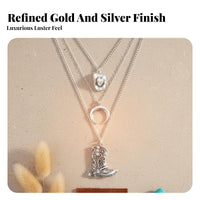 Cowgirl Western Layered Necklace, Bohemian Ox Head, Half-Moon Pendant