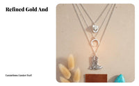 Cowgirl Western Layered Necklace, Bohemian Ox Head, Half-Moon Pendant