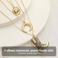 Cowgirl Western Layered Necklace, Bohemian Ox Head, Half-Moon Pendant