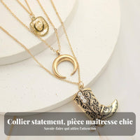 Cowgirl Western Layered Necklace, Bohemian Ox Head, Half-Moon Pendant