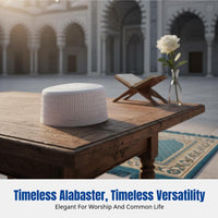 Muslim Men's Structured Prayer Hat, Embroidered Cream, Ethnic Stage, 7.5cm Deep