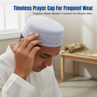 Flat Top Muslim Prayer Cap for Men, Summer Mesh, Geometric Embroidery, Breathable, Foldable