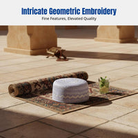 Flat Top Muslim Prayer Cap for Men, Summer Mesh, Geometric Embroidery, Breathable, Foldable