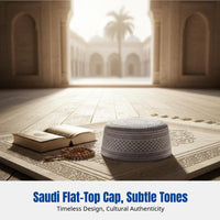 Flat Top Muslim Prayer Cap for Men, Summer Mesh, Geometric Embroidery, Breathable, Foldable