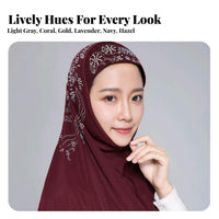 Malaysia Prayer Hijab, Crystal Linen Scarf, Elegant Turban, Crystal Bead Decor