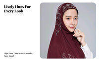 Malaysia Prayer Hijab, Crystal Linen Scarf, Elegant Turban, Crystal Bead Decor