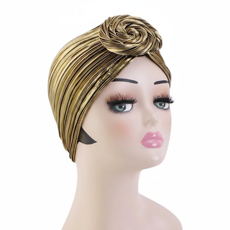 Shiny Crinkle Turban Hat, Floral Top, Ethnic Design, Adult