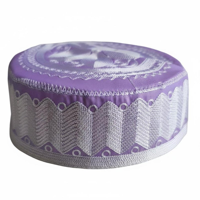 Muslim Men's Prayer Cap, Embroidered Round Dome, Fine Features, Ethnic Design