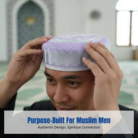 Muslim Men's Prayer Cap, Embroidered Round Dome, Fine Features, Ethnic Design