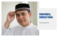 Stylish Embroidered Muslim Cap, Hard Flat Top, Breathable Prayer Hat